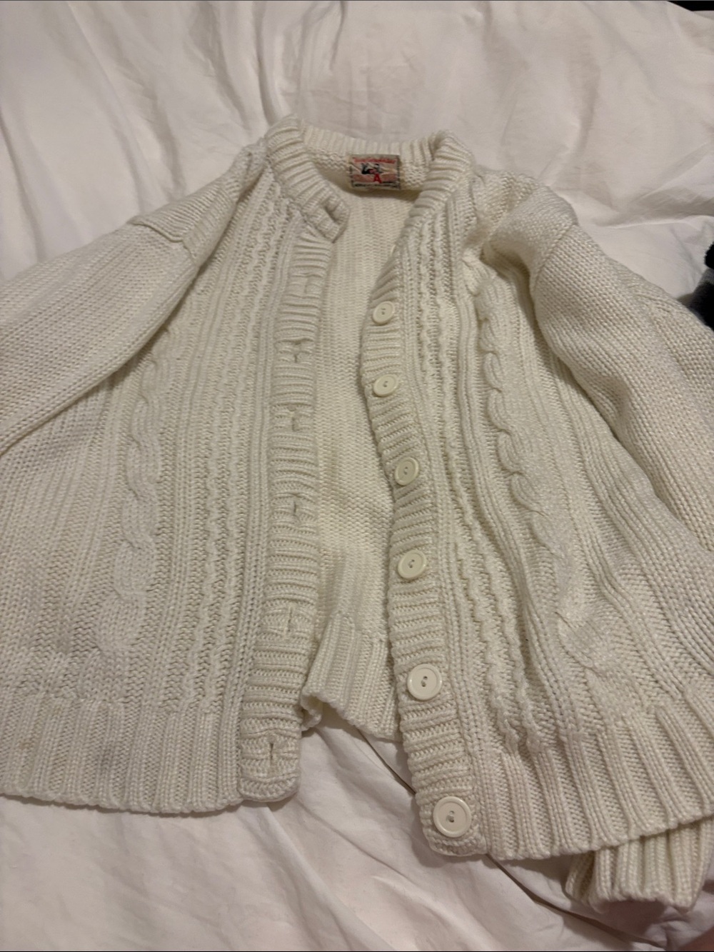 Ladies Vintage Cream Cable Knit Button-Up Cardigan